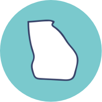 A white Georgia state icon in a teal circle.