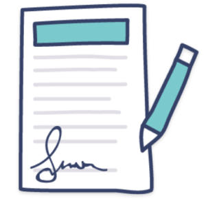 Contract A sketch of a letter of engagement being signed between a home seller and The Buy Guys team.